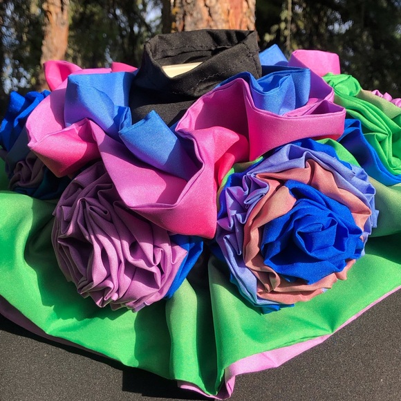 Colorful Ombré Double Layer Ruffle Circus Clown Ruff Tie Closure Large Flowers - Picture 3 of 11